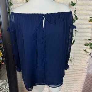 Vince Camuto Navy Off-Shoulder Blouse